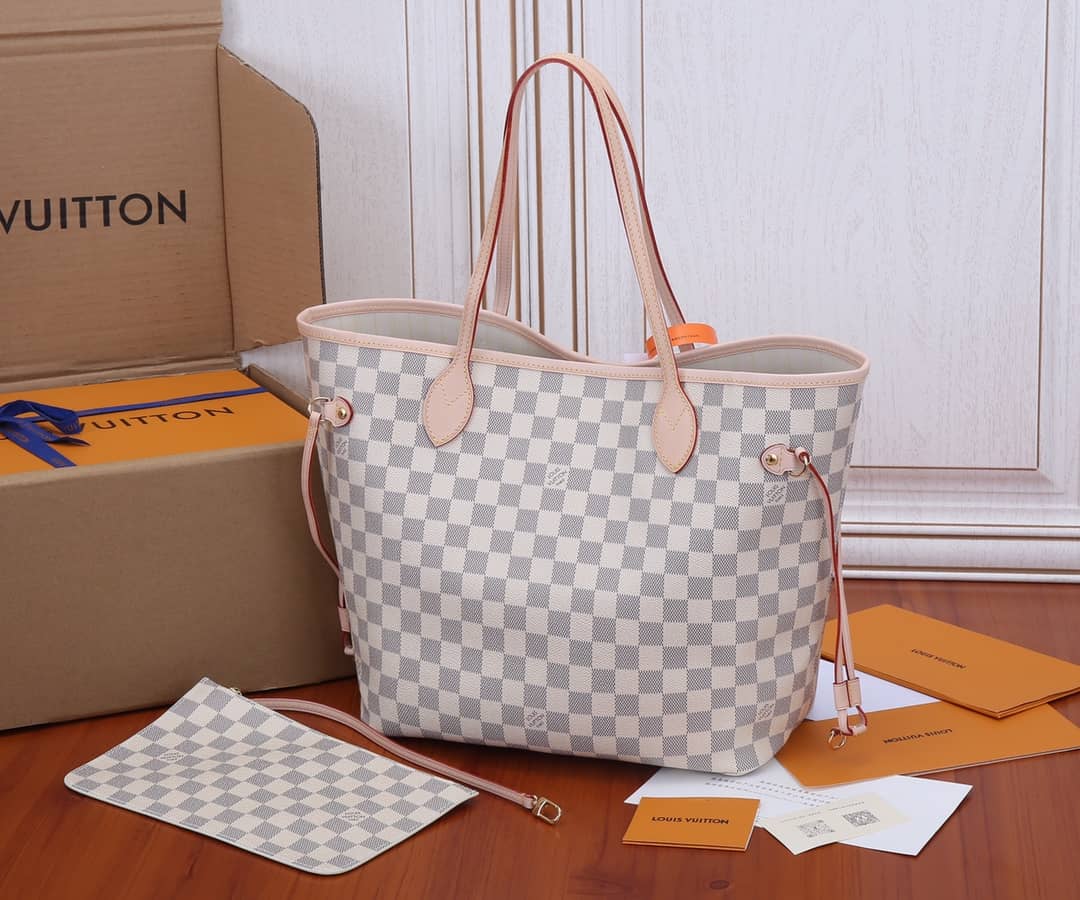 Best Replica Louis Vuitton Neverfull Dupe MM Damier Azur Tote  N41361 - Colareps