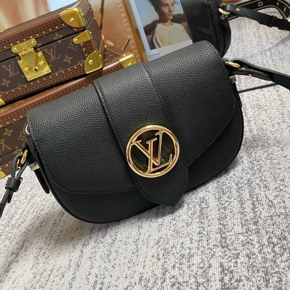 Best Replica Louis Vuitton Pont 9 Soft MM Grained Calfskin Black M58967 Replica Crossbody Bag - Colareps