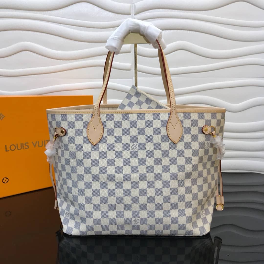 Best Replica Louis Vuitton Neverfull MM Damier Azur Bag Replica White N40995 - Colareps