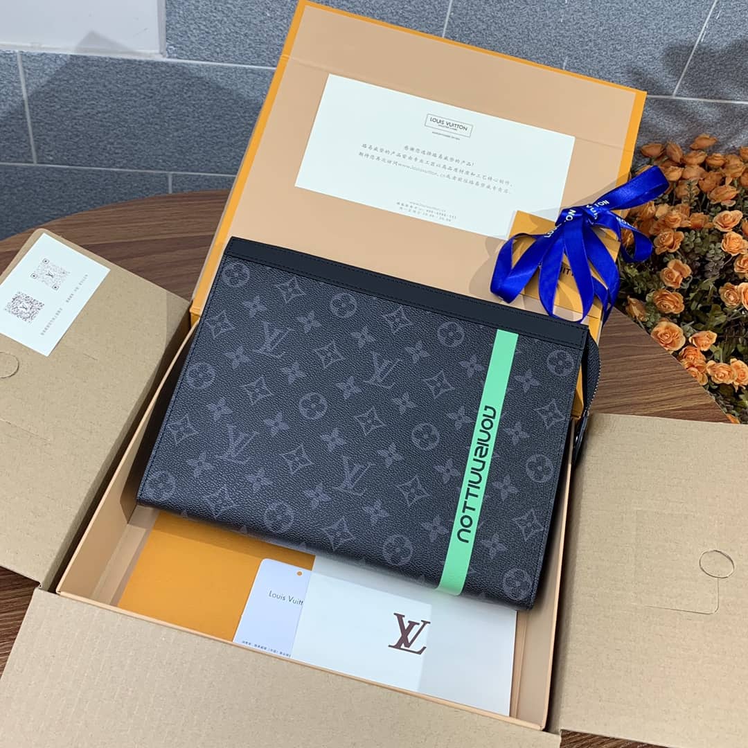 Best Replica Louis Vuitton Monogram Eclipse Canvas Replica Pochette Voyage MM Black M61692 - Colareps