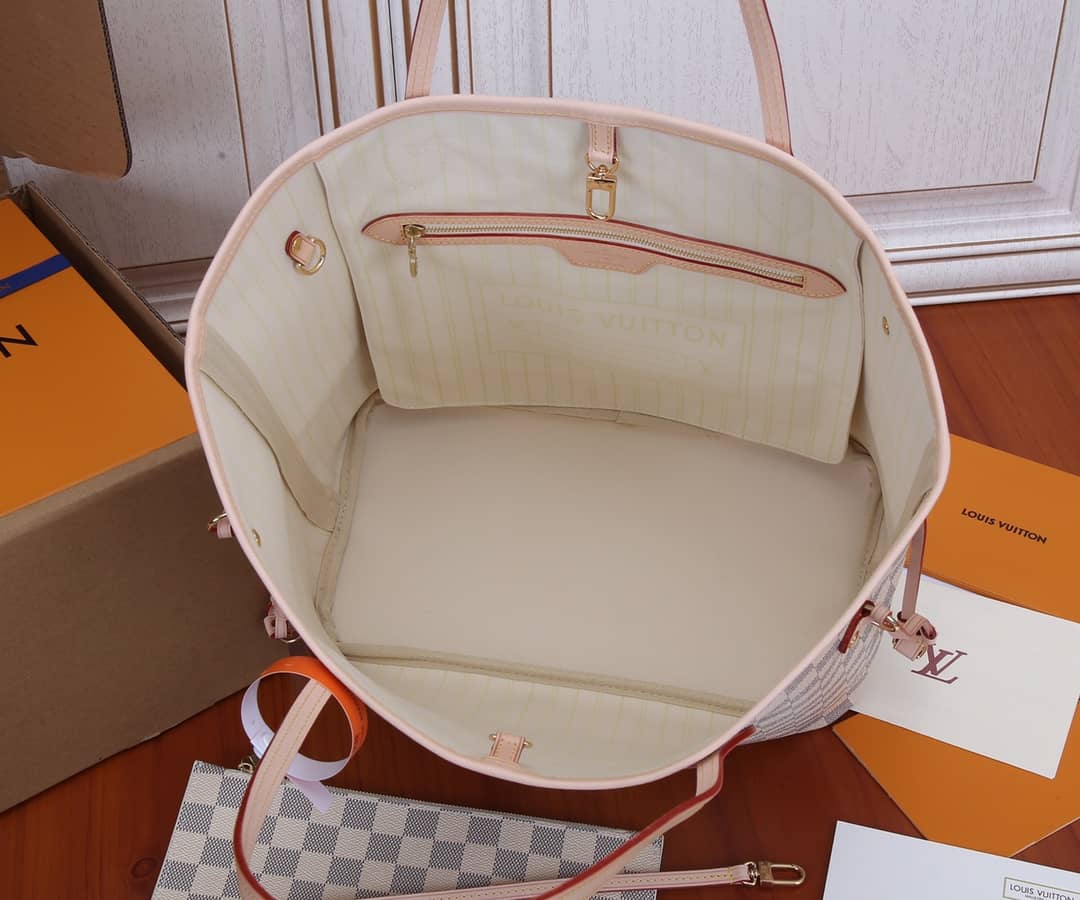 Best Replica Louis Vuitton Neverfull Dupe MM Damier Azur Tote  N41361 - Colareps