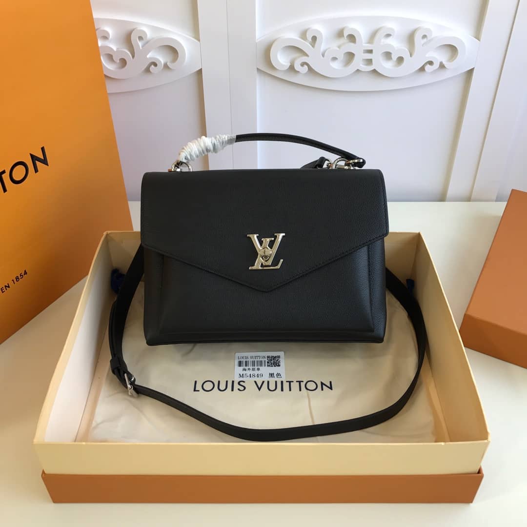 Best Replica Louis Vuitton MyLockMe 2way Leather Grain Replica Satchel Black M54849 - Colareps