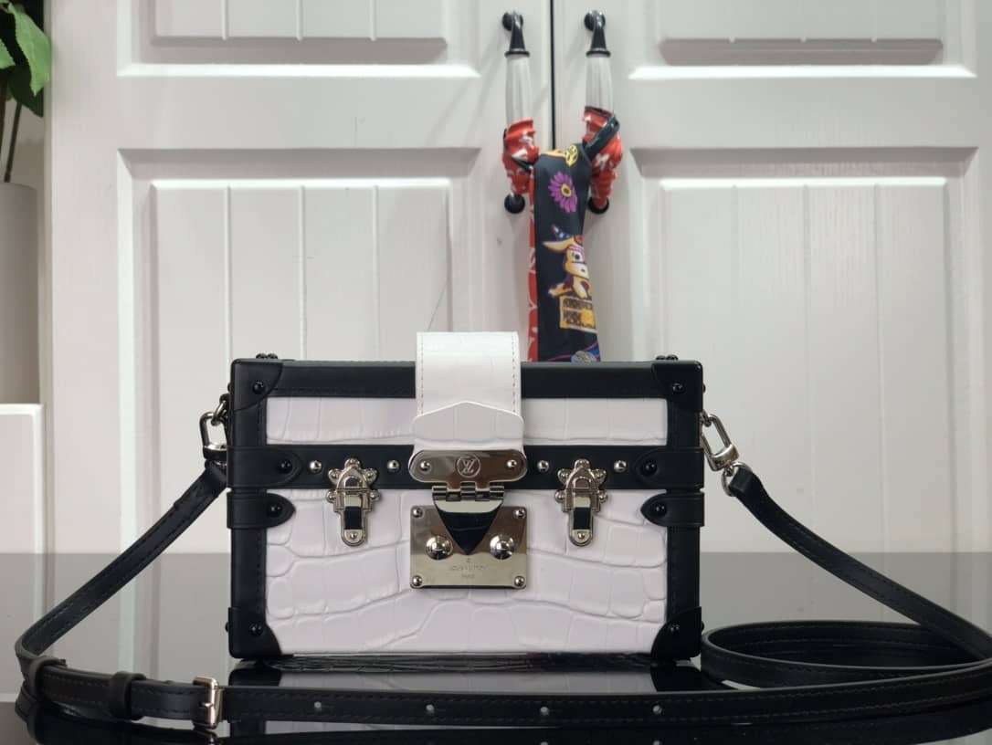 Best Replica Louis Vuitton Petite Malle Brilliant Alligator Leather Replica Handbag White N93817 - Colareps