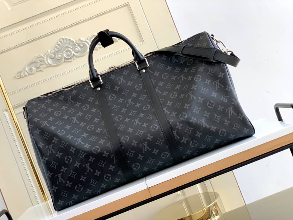 Best Replica LV Duffle Bag Replica Keepall Bandouliere Duffle 55 Canvas Black M40605 - Colareps