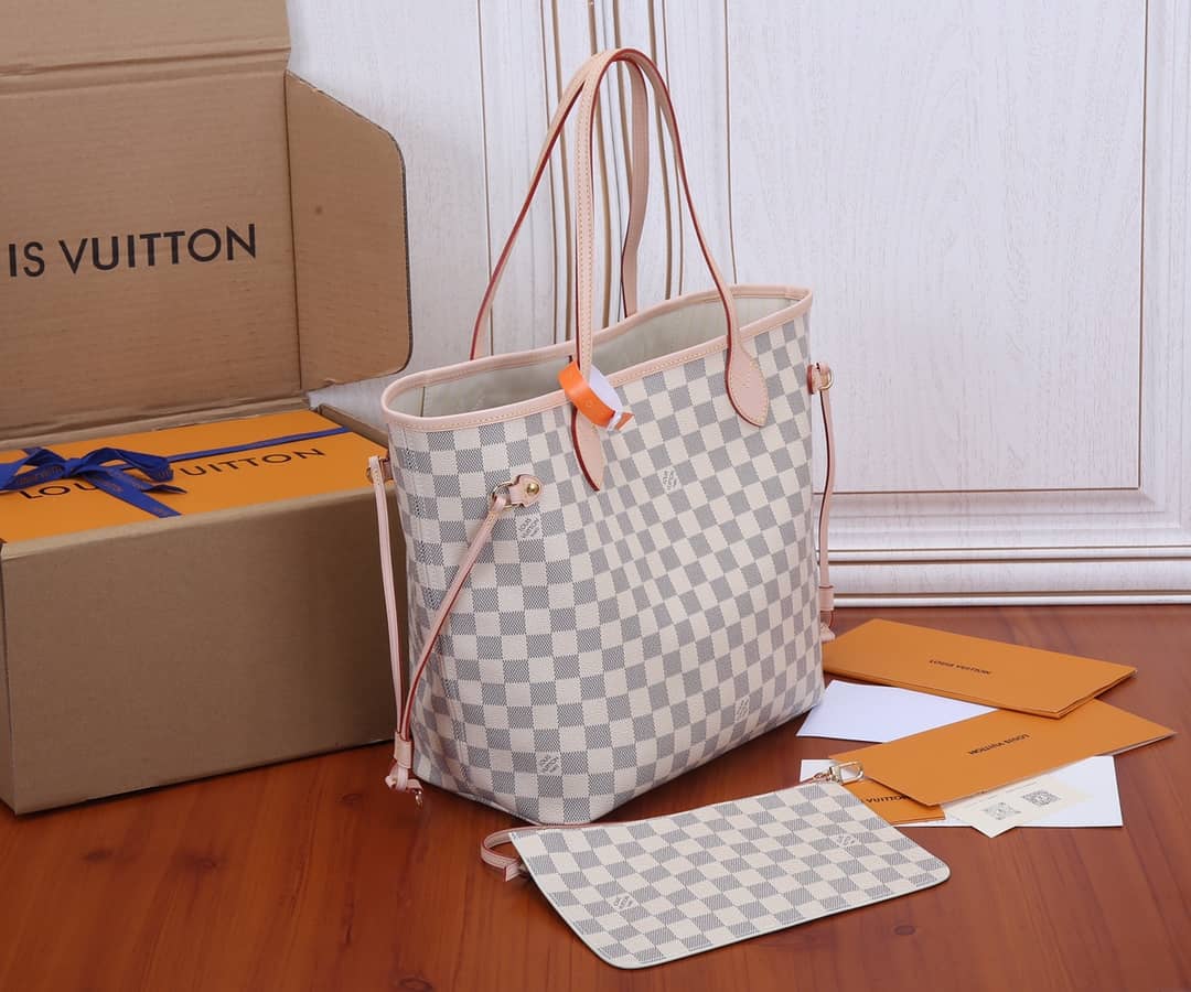 Best Replica Louis Vuitton Neverfull Dupe MM Damier Azur Tote  N41361 - Colareps