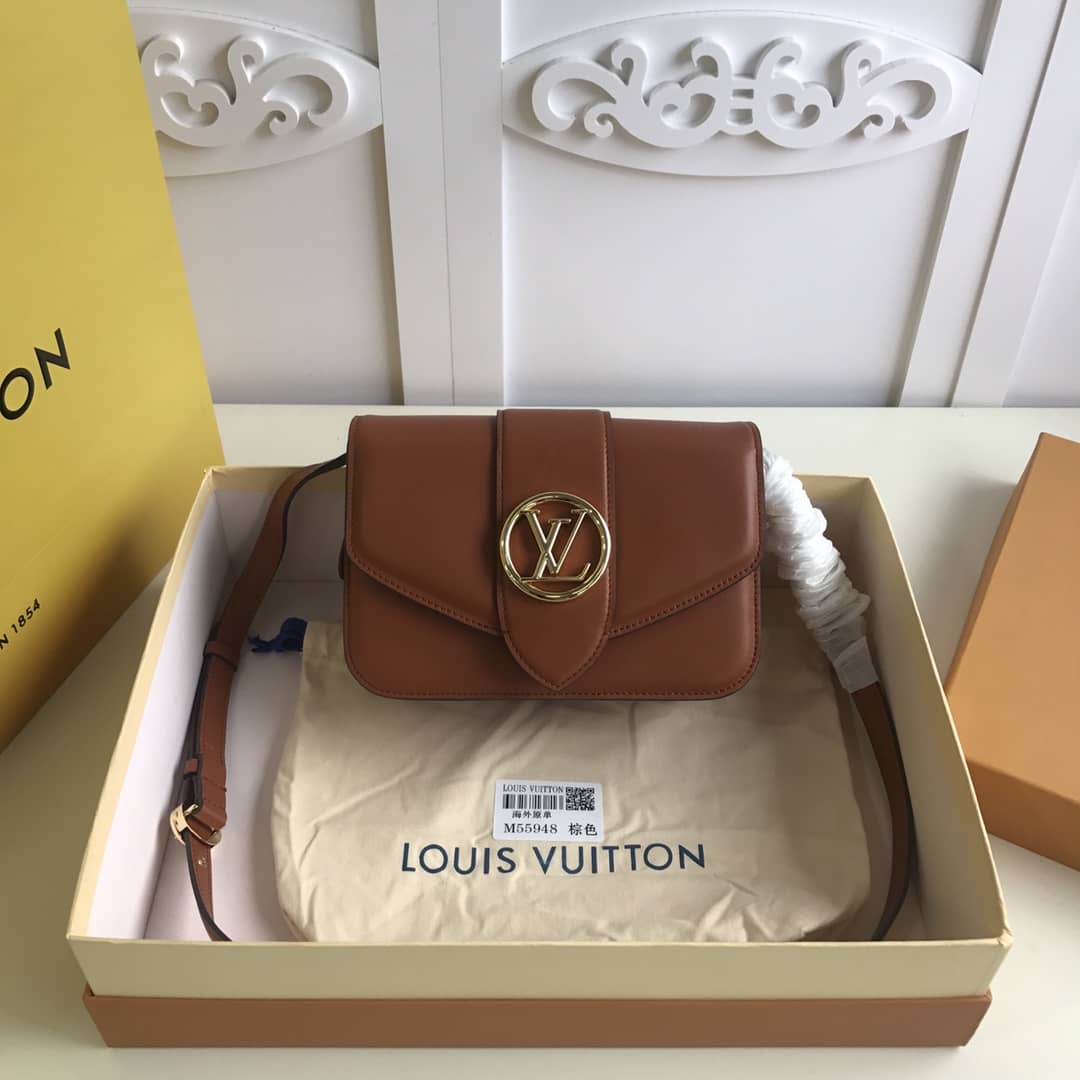 Best Replica Louis Vuitton Pont9 Neuf Leather Replica Shoulder Bag Brown M55948 - Colareps