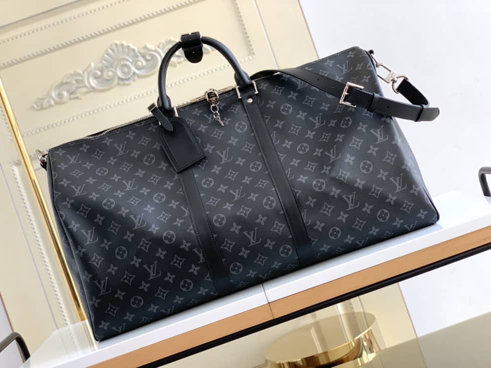 Best Replica LV Duffle Bag Replica Keepall Bandouliere Duffle 55 Canvas Black M40605 - Colareps