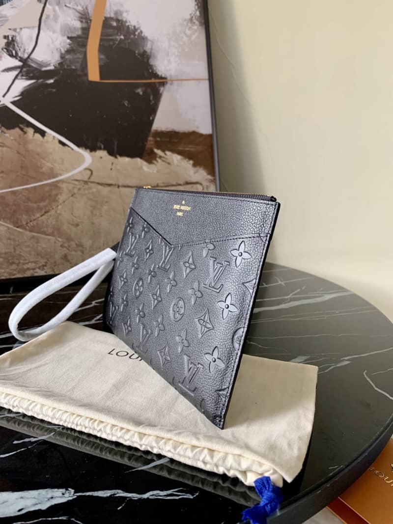 Best Replica Louis Vuitton Pochette Melanie MM Monogram Empreinte Replica Clutch Black M68705 - Colareps