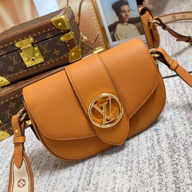 Best Replica Louis Vuitton Pont 9 Soft MM Grained Calfskin Leather Replica Bag Orange M58968 - Colareps