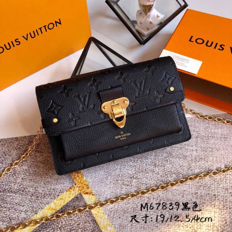 Best Replica Louis Vuitton Monogram Empreinte Vavin Chain Long Wallet Replica Black M67839 - Colareps
