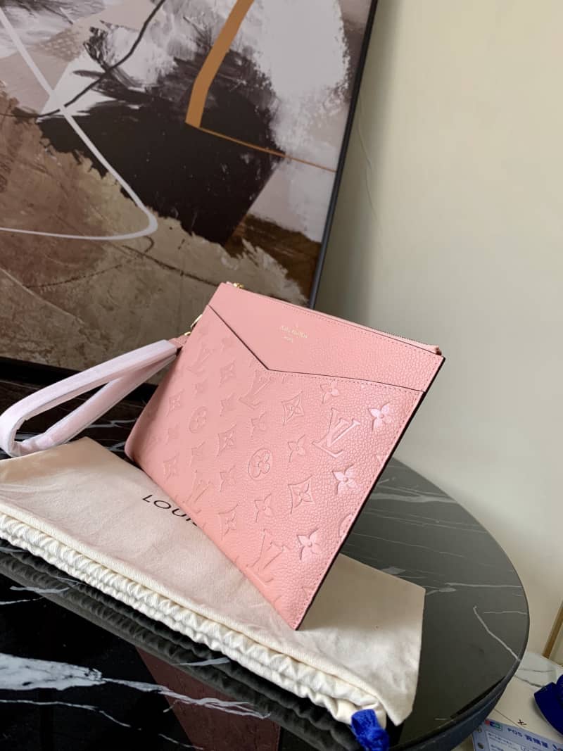 Best Replica Louis Vuitton Pochette Melanie MM Monogram Empreinte Replica Clutch Pink M68705 - Colareps