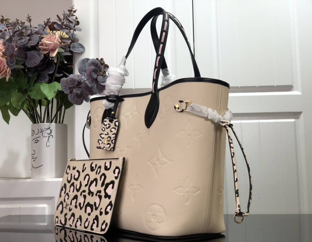 Best Replica Louis Vuitton Neverfull Dupe MM Monogram Empreinte Medium Bag Replica Beige M45856 - Colareps
