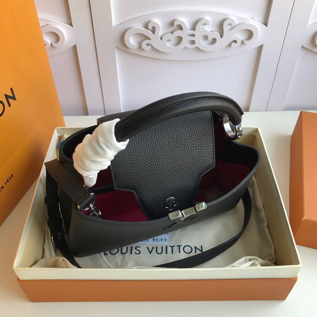 Best Replica Louis Vuitton Capucines PM Taurillon Leather Tote Replica Black M42242 - Colareps