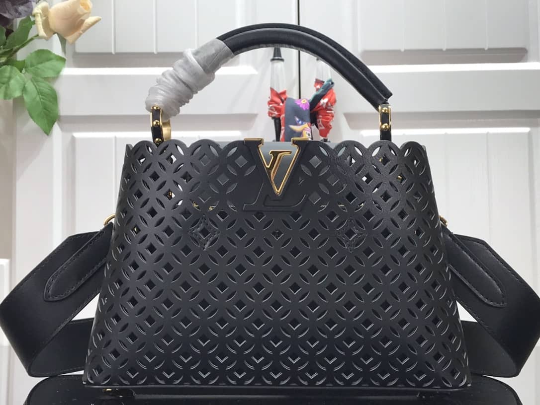 Best Replica Louis Vuitton Capucines BB Cutout Leather Bag Replica Black M57228 - Colareps