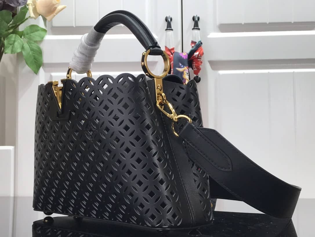 Best Replica Louis Vuitton Capucines BB Cutout Leather Bag Replica Black M57228 - Colareps