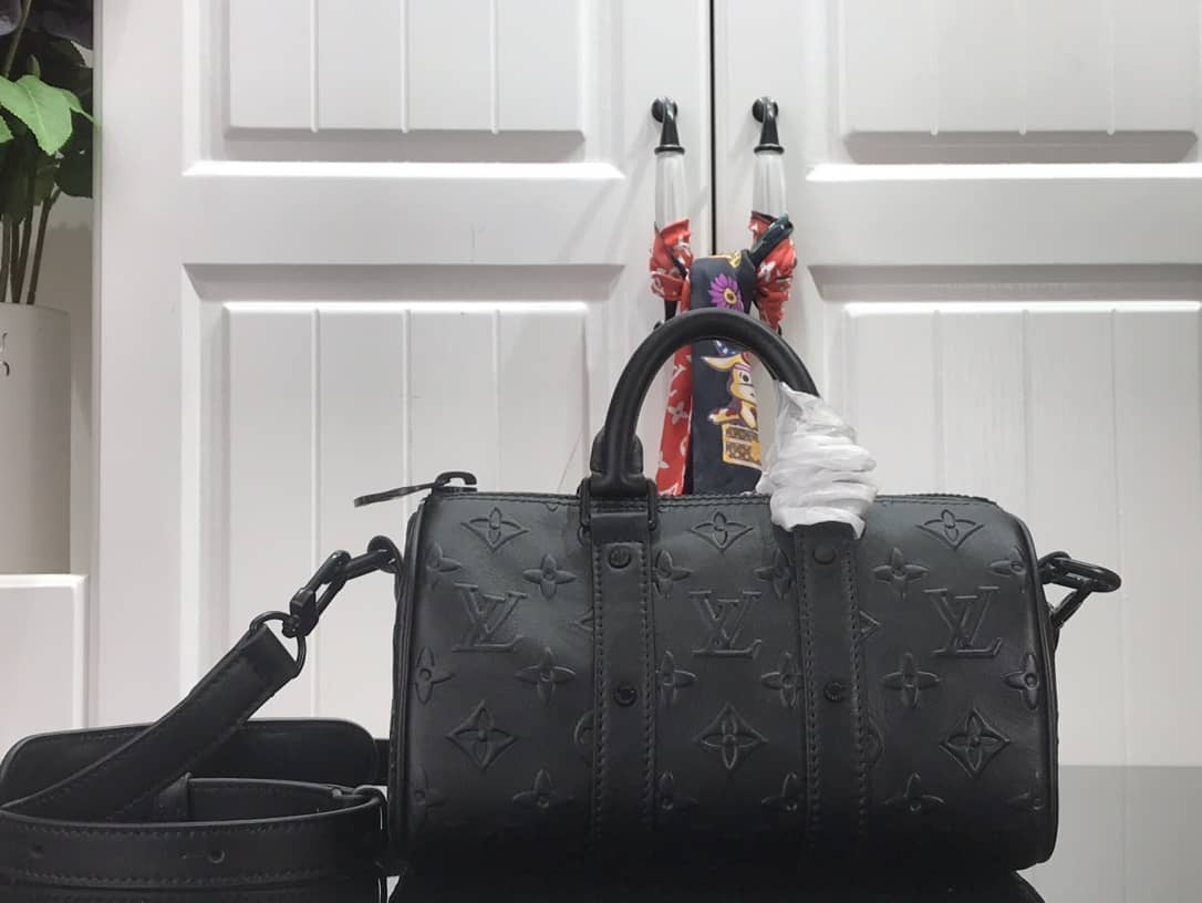 Best Replica Louis Vuitton Keepall XS Monogram Seal Cowhide Leather Bag Replica Black M57960 - Colareps