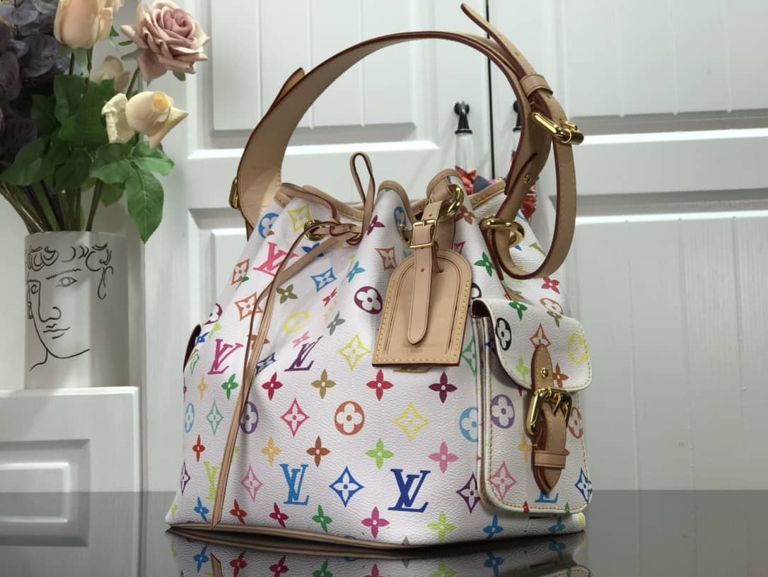 Best Replica Louis Vuitton Monogram Multicolor Petit Noe Replica Shoulder Bag White M42229 - Colareps