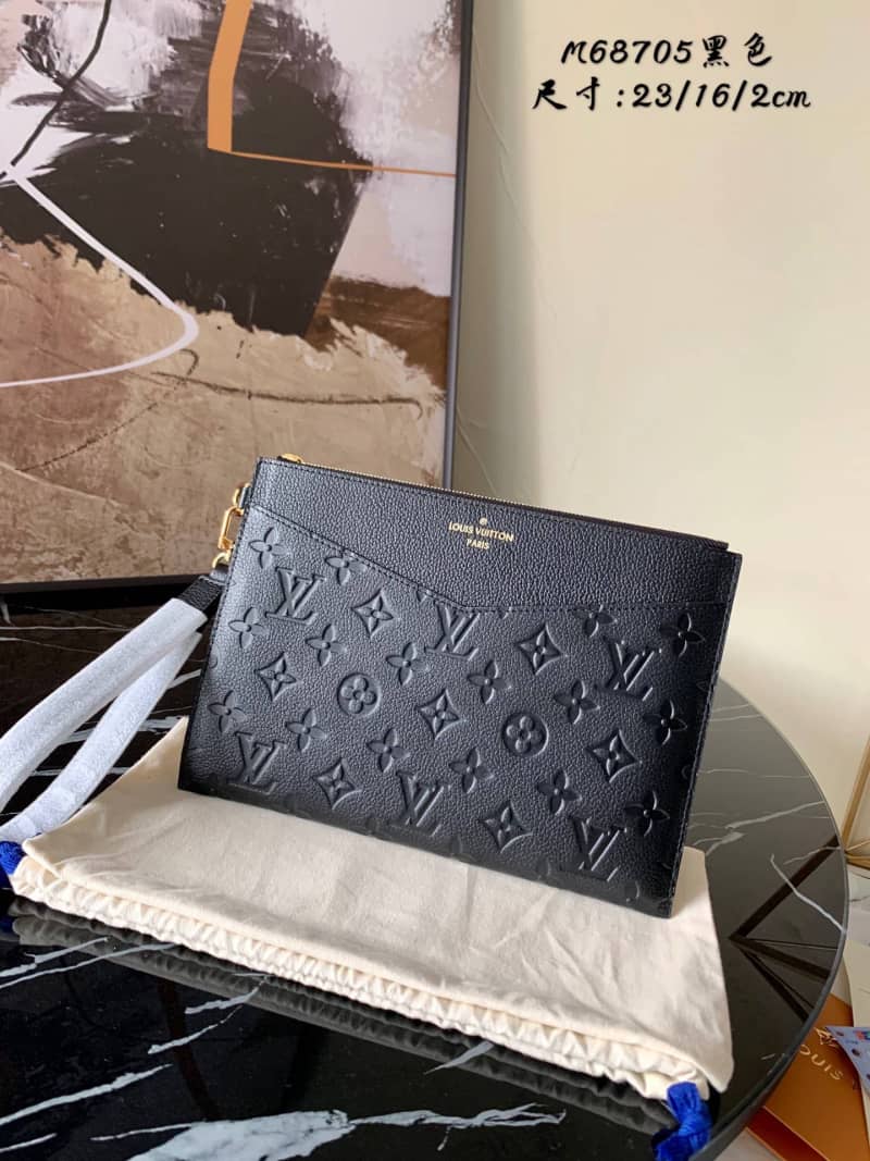 Best Replica Louis Vuitton Pochette Melanie MM Monogram Empreinte Replica Clutch Black M68705 - Colareps