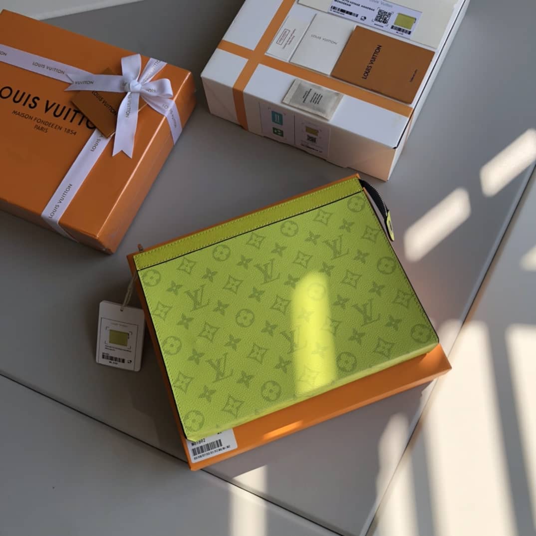 Best Replica Louis Vuitton Monogram Eclipse Canvas Replica Pochette Voyage MM Yellow M61692 - Colareps