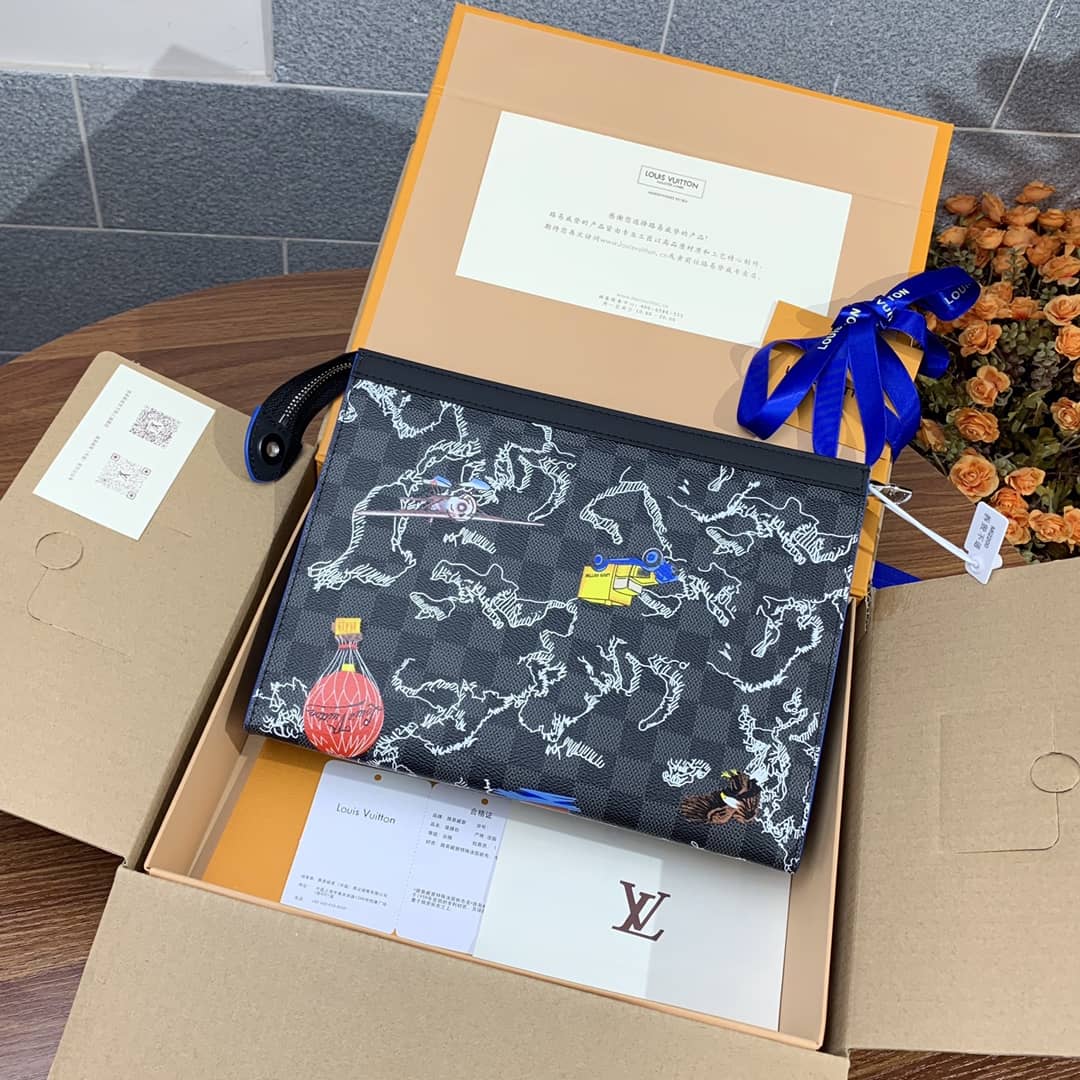 Best Replica Louis Vuitton Damier Graphite Replica Pochette Voyage MM Blue N40205 - Colareps