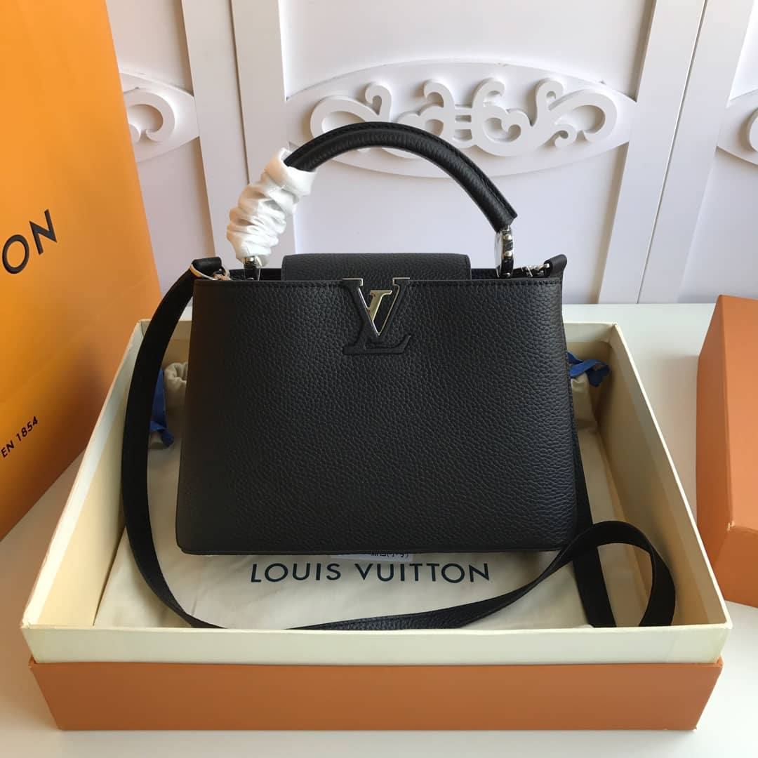 Best Replica Louis Vuitton Capucines PM Taurillon Leather Tote Replica Black M42242 - Colareps