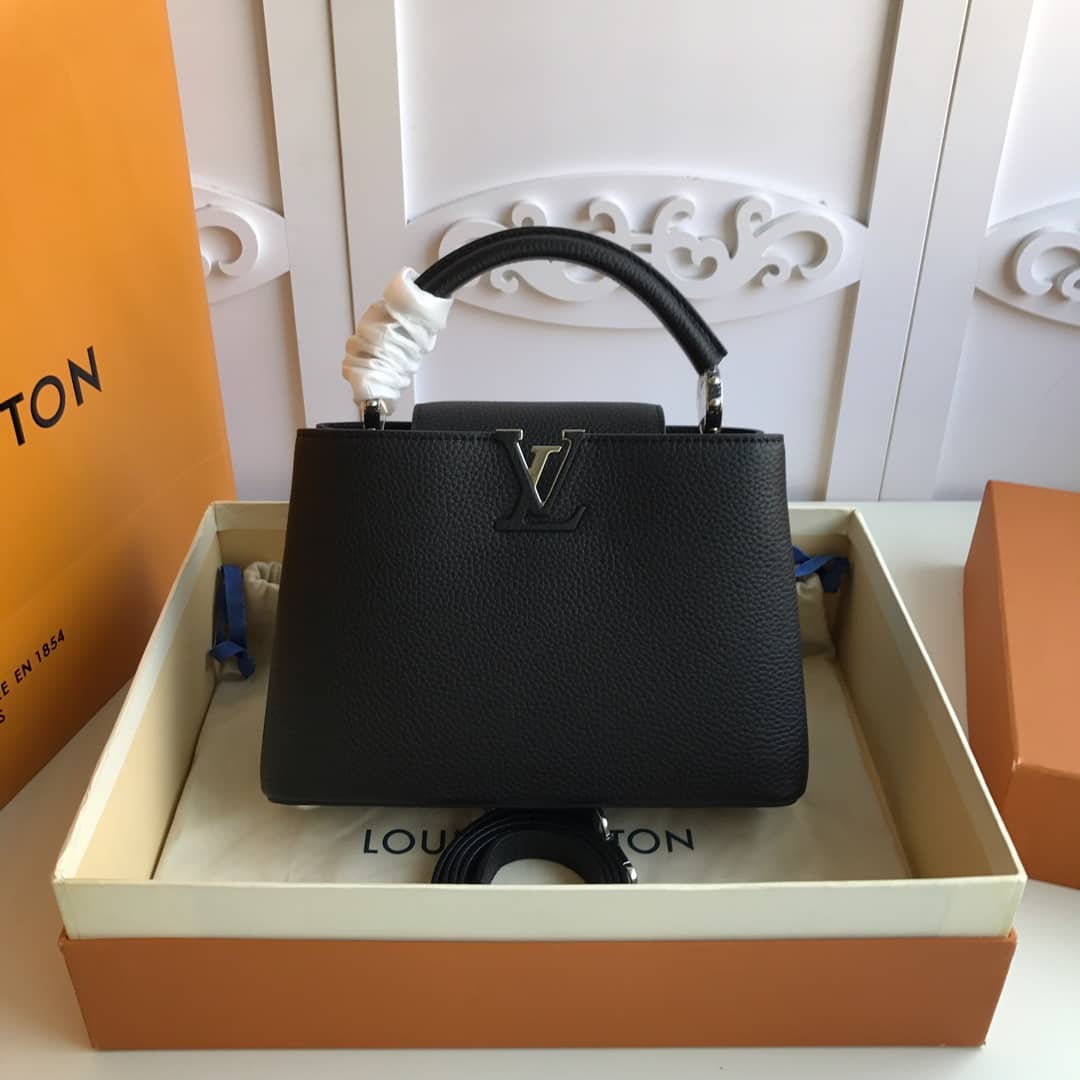 Best Replica Louis Vuitton Capucines PM Taurillon Leather Tote Replica Black M42242 - Colareps
