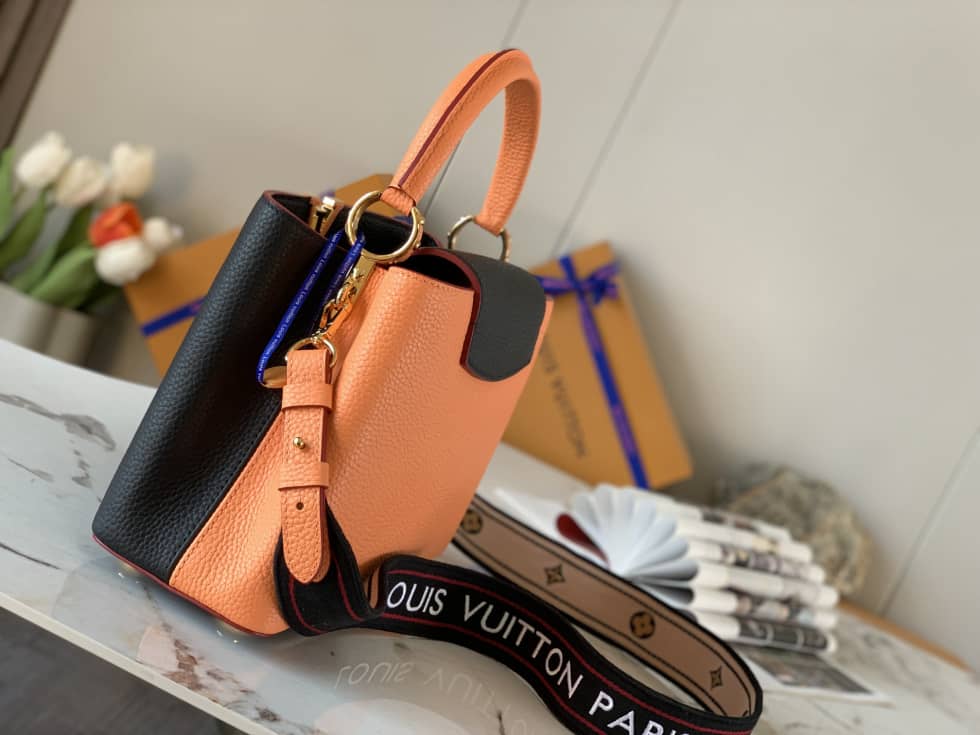 Best Replica Louis Vuitton Capucines MM Black And Orange M58610 Replica Crossbody Bag - Colareps
