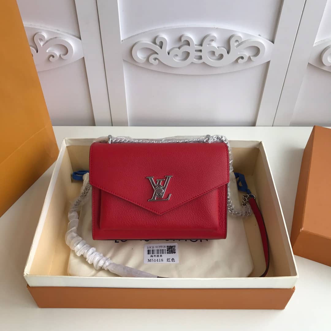 Best Replica Louis Vuitton MyLockMe BB Calf Chain Replica Shoulder Bag Red M51418 - Colareps