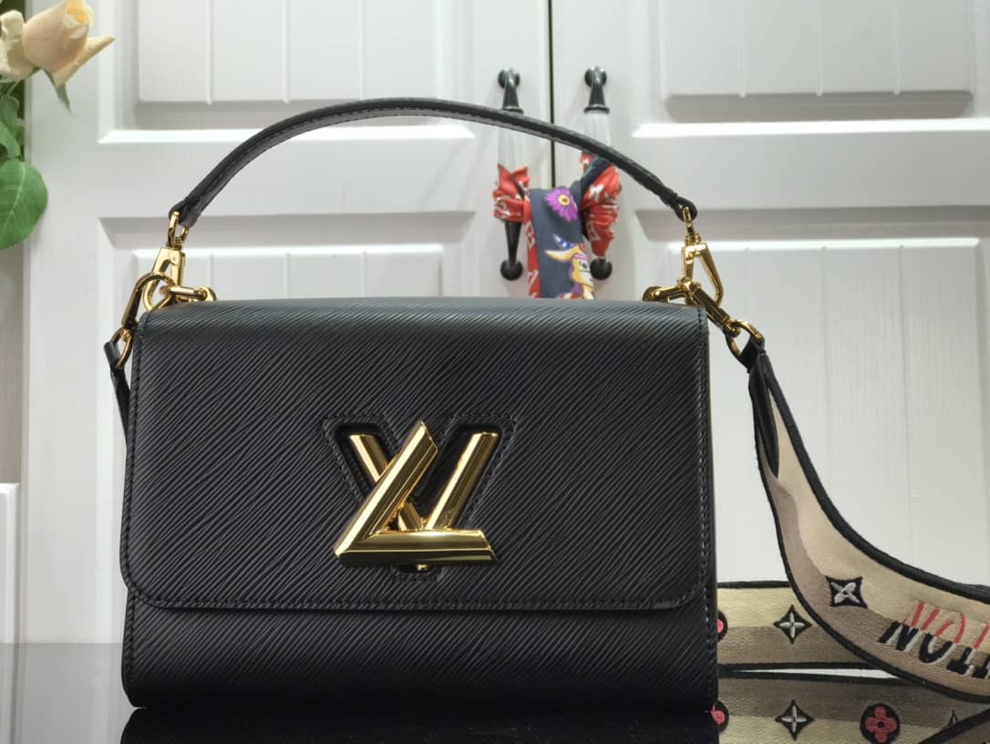 Best Replica Louis Vuitton Twist MM Golden Lock Handle Epi Leather Replica Crossbody Bag Black M57506 - Colareps