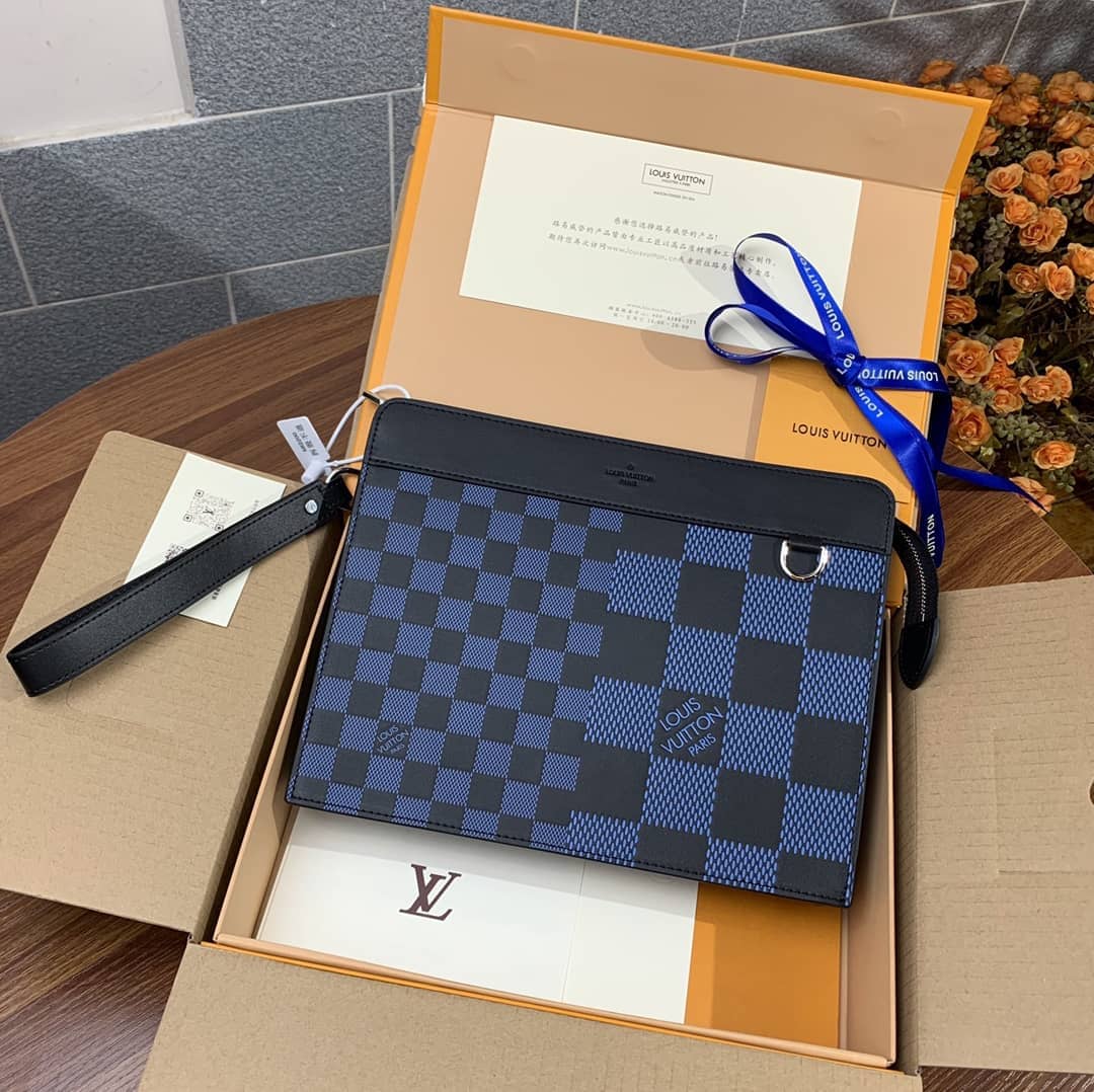 Best Replica Louis Vuitton Damier Infini 3D Cowhide Leather Blue N60449 Replica Clutch - Colareps