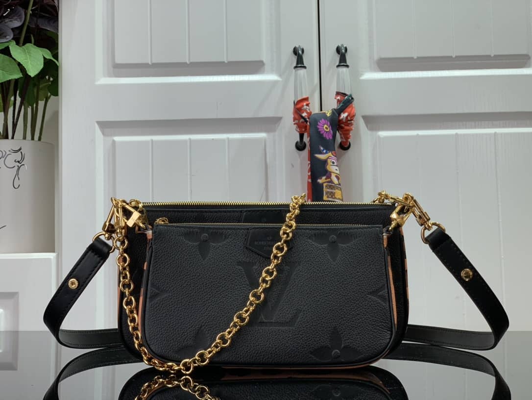 Best Replica Louis Vuitton Pochette Monogram Empreinte Cowhide Leather Replica Crossbody Bag Black M45777 - Colareps