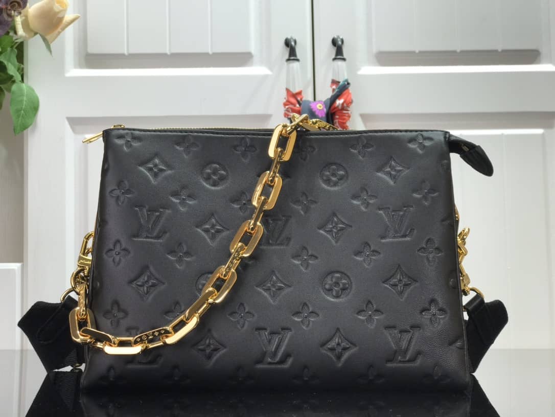 Best Replica Louis Vuitton Cream Coussin PM Monogram Embossed Lambskin Replica Bag Black M57793 - Colareps