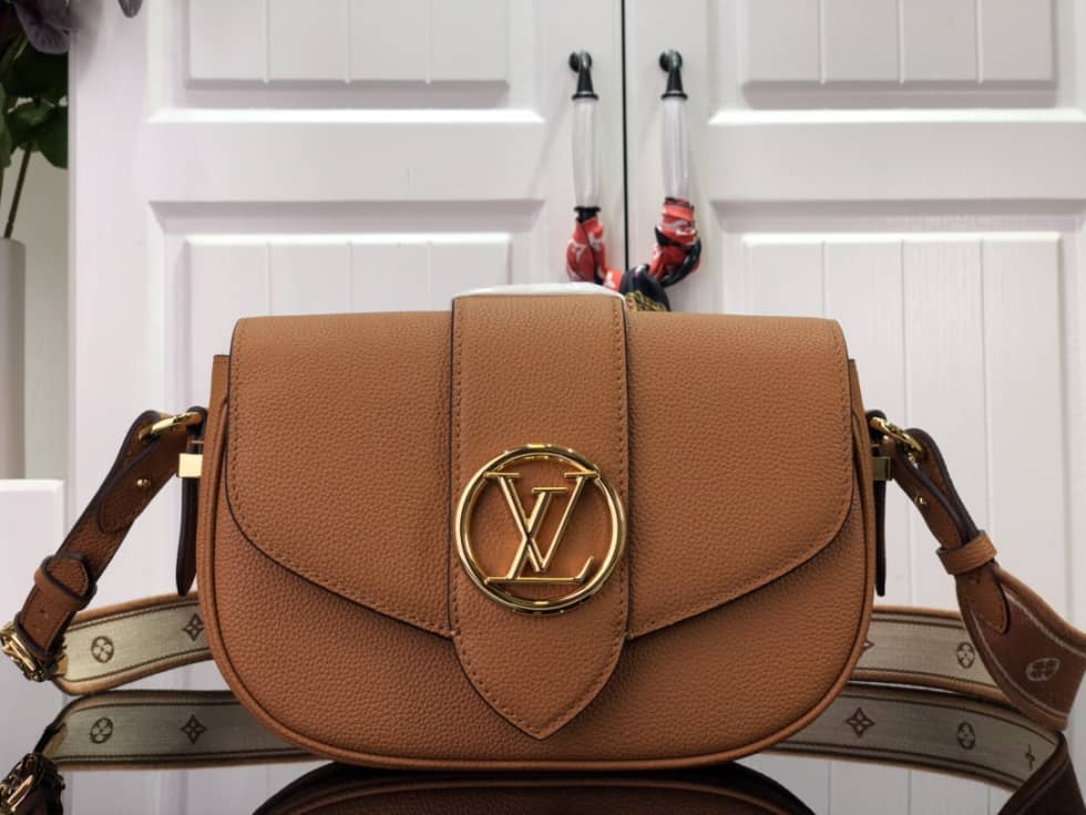 Best Replica Louis Vuitton Pont 9 Soft MM Grained Calfskin Brown M58967 Replica Crossbody Bag - Colareps