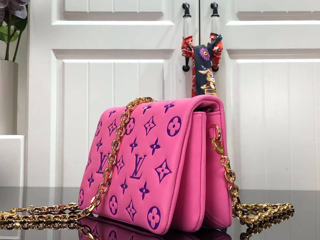 Best Replica Louis Vuitton Pochette Coussin Monogram Embossed Lambskin Chain Replica Bag Pink - Colareps