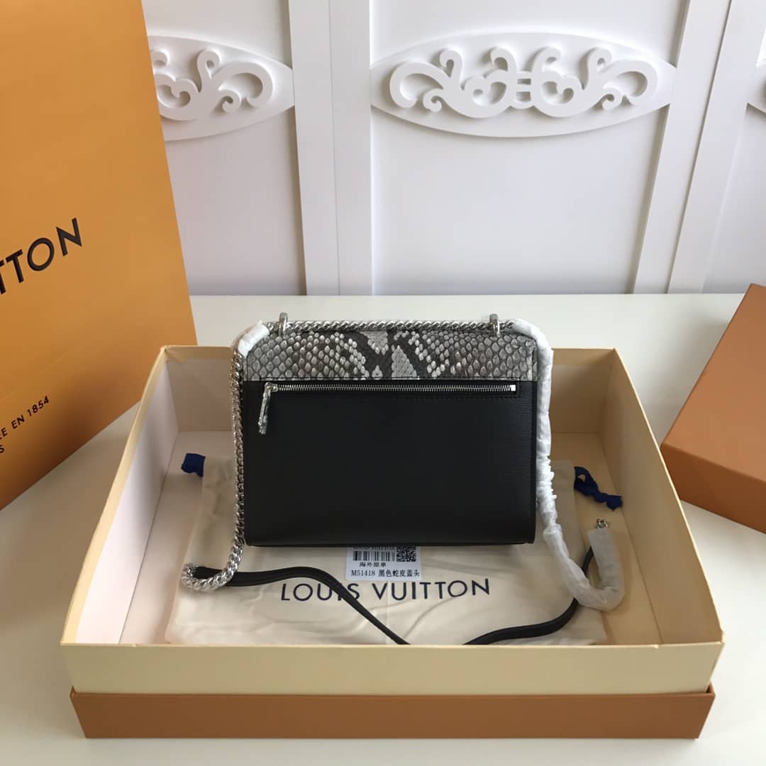 Best Replica Louis Vuitton MyLockMe BB Calf Chain Replica Shoulder Bag Black Beige M51418 - Colareps