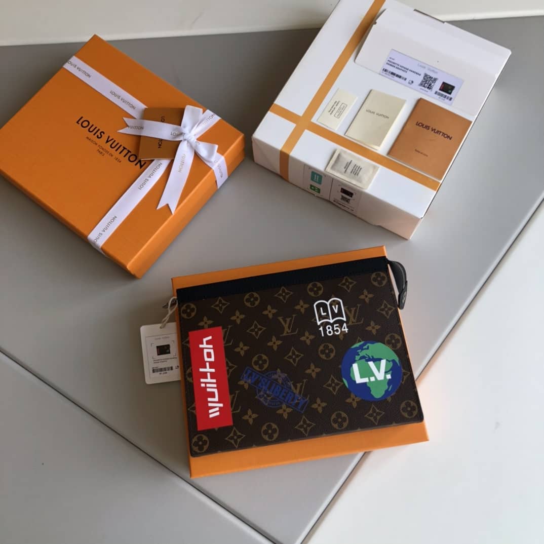 Best Replica Louis Vuitton Monogram Eclipse Canvas Replica Pochette Voyage MM Brown M61692 - Colareps