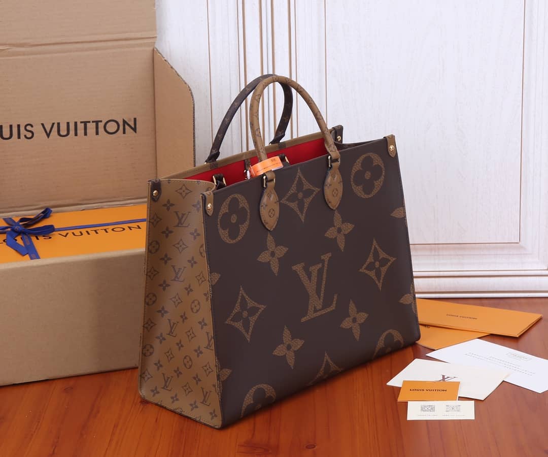 Best Replica Louis Vuitton Reversible Monogram Onthego 2way Brown Coated Replica Tote - Colareps