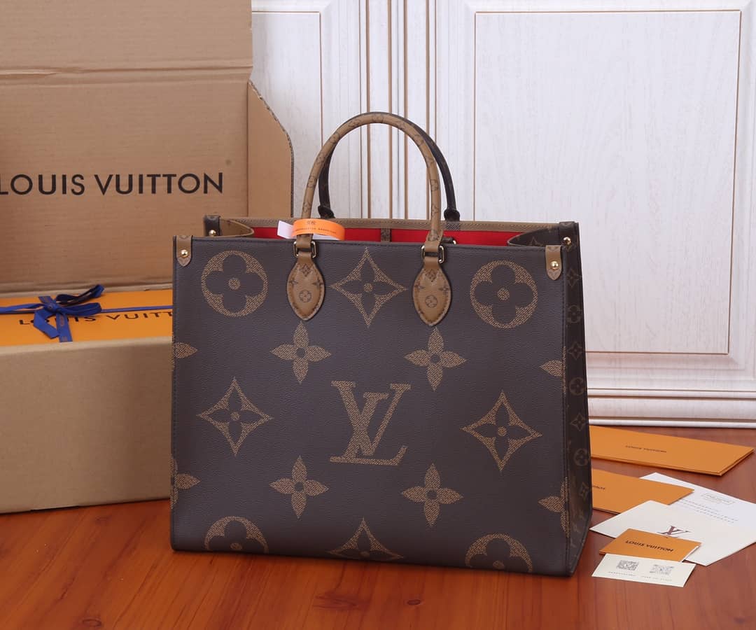 Best Replica Louis Vuitton Reversible Monogram Onthego 2way Brown Coated Replica Tote - Colareps