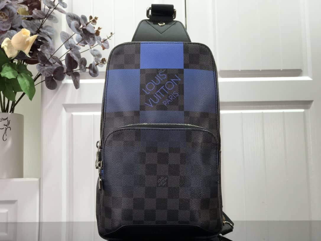 Best Replica Louis Vuitton Damier Graphite Mens Avenue Replica Sling Bag Black Blue N40403 - Colareps