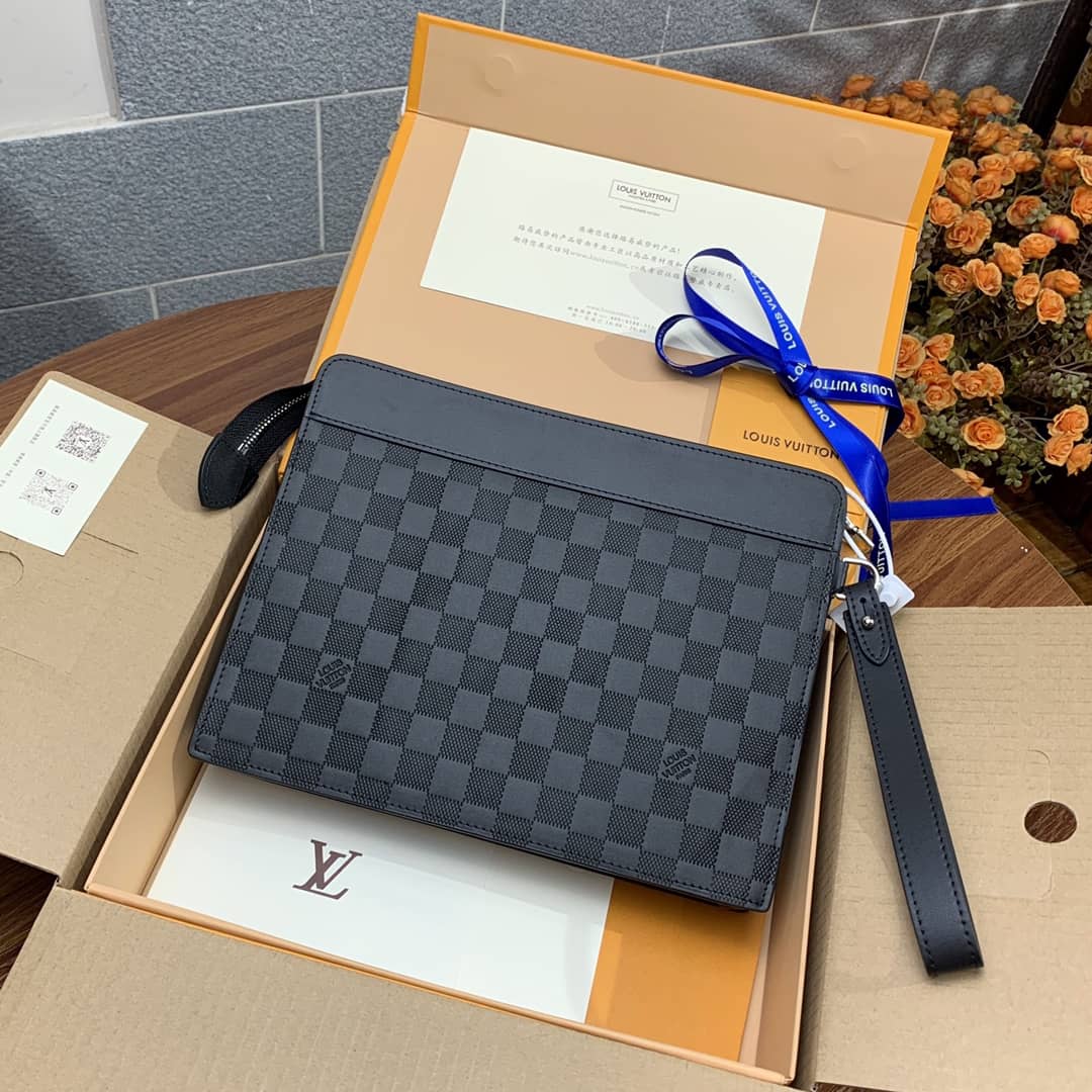Best Replica Louis Vuitton Damier Graphite Standing Pouch Replica Black N60448 - Colareps