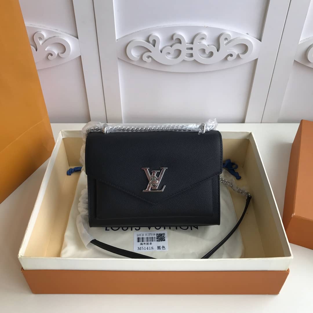 Best Replica Louis Vuitton MyLockMe BB Calf Chain Replica Shoulder Bag Black M51418 - Colareps