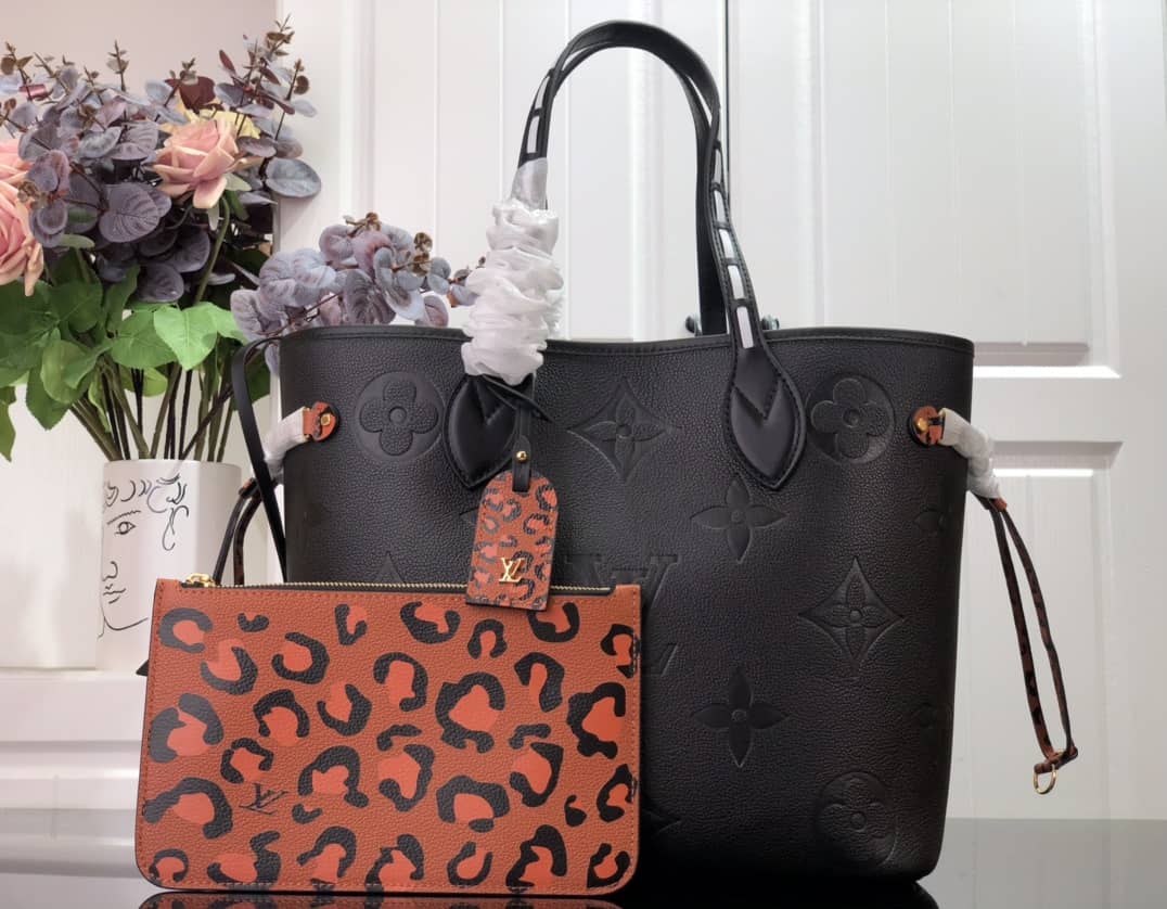 Best Replica Louis Vuitton Neverfull Dupe MM Monogram Empreinte Medium Bag Replica Black M45856 - Colareps