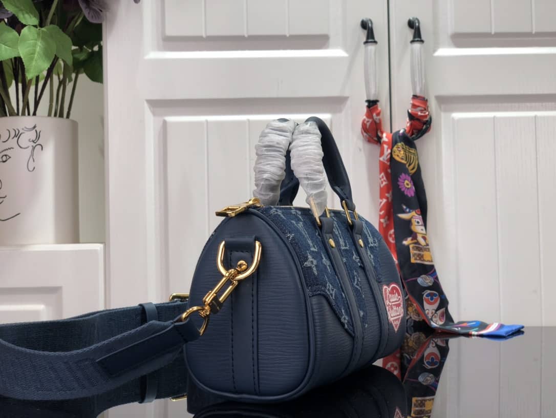 Best Replica Louis Vuitton x Nigo Keepall XS Leather Monogram Denim Bag Replica Blue M81011 - Colareps