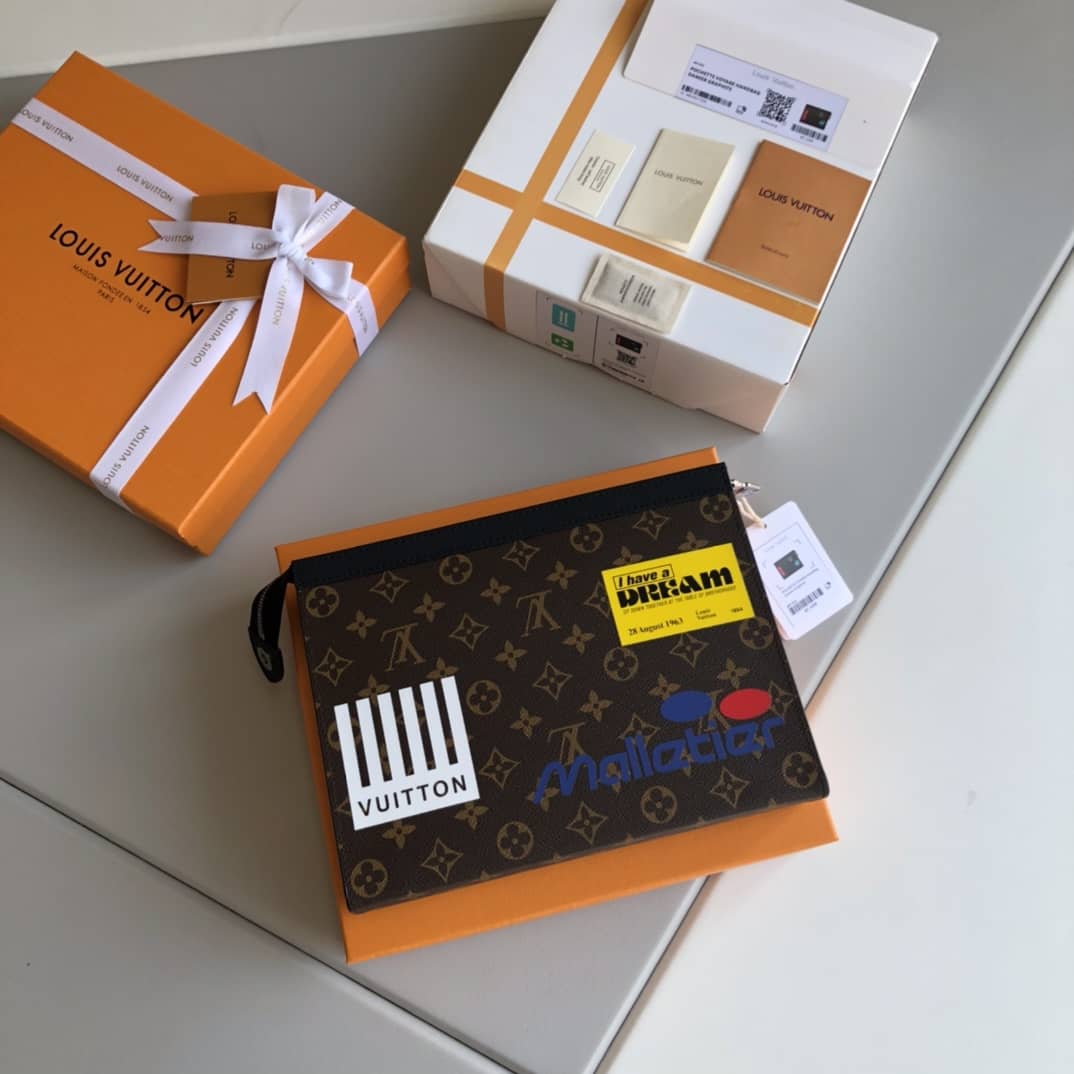 Best Replica Louis Vuitton Monogram Eclipse Canvas Replica Pochette Voyage MM Brown M61692 - Colareps