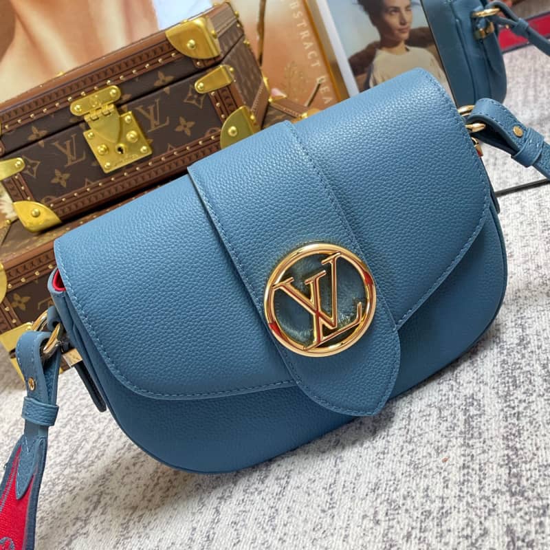 Best Replica Louis Vuitton Pont 9 Soft MM Grained Calfskin Leather Replica Bag Blue M58968 - Colareps