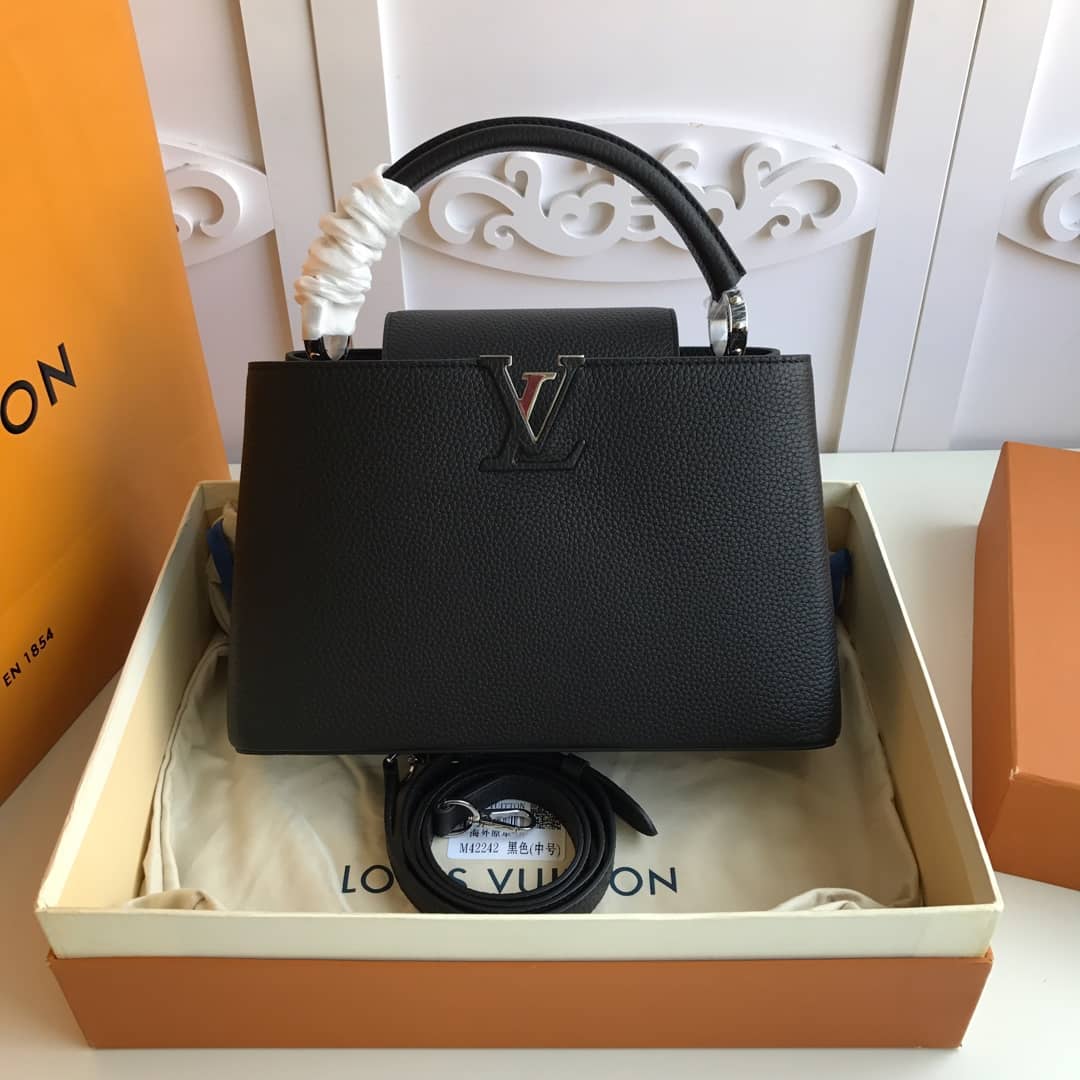 Best Replica Louis Vuitton Capucines PM Taurillon Leather Tote Replica Black M42242 - Colareps