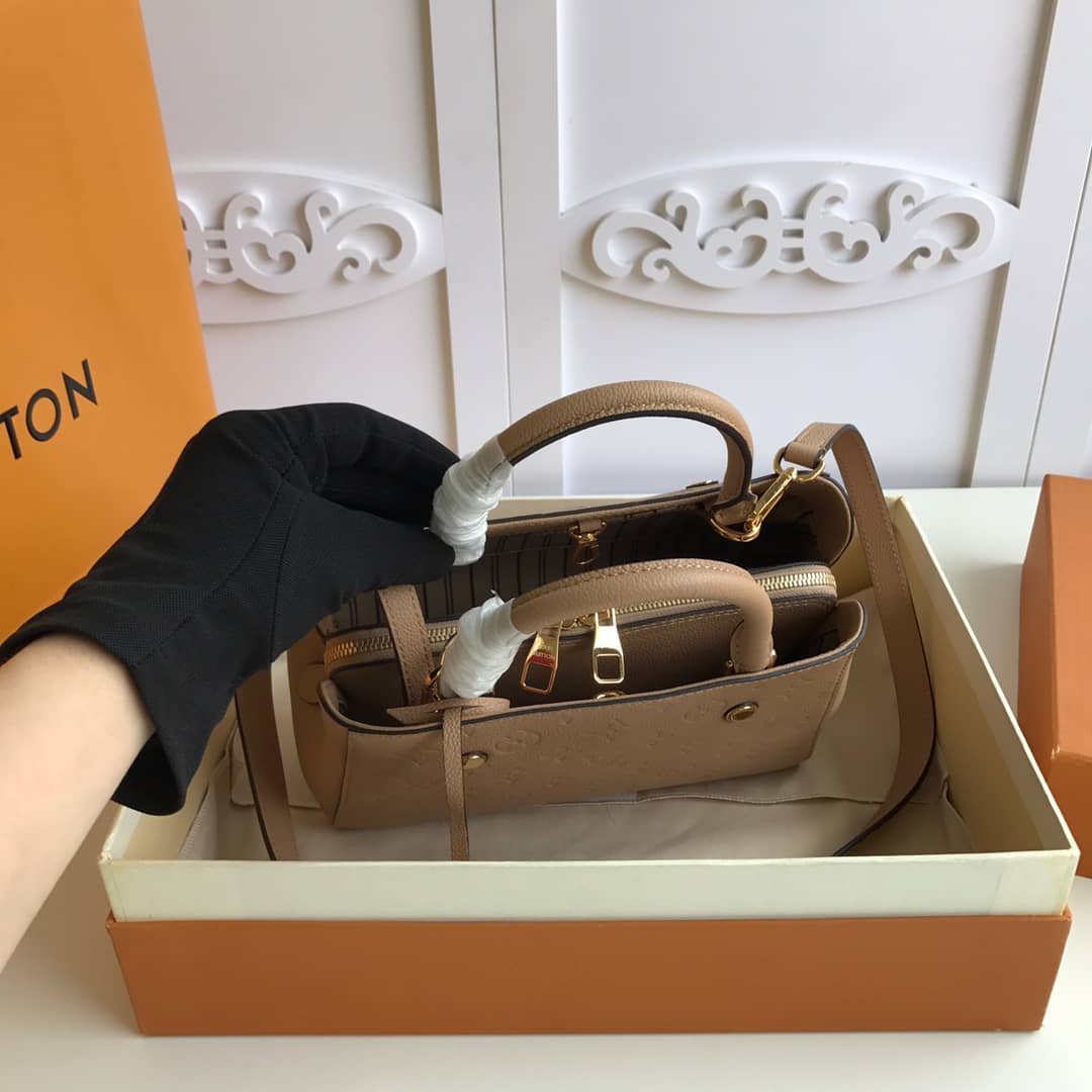 Best Replica Louis Vuitton Monogram Montaigne BB Empreinte Bag Replica Apricot M41053 - Colareps