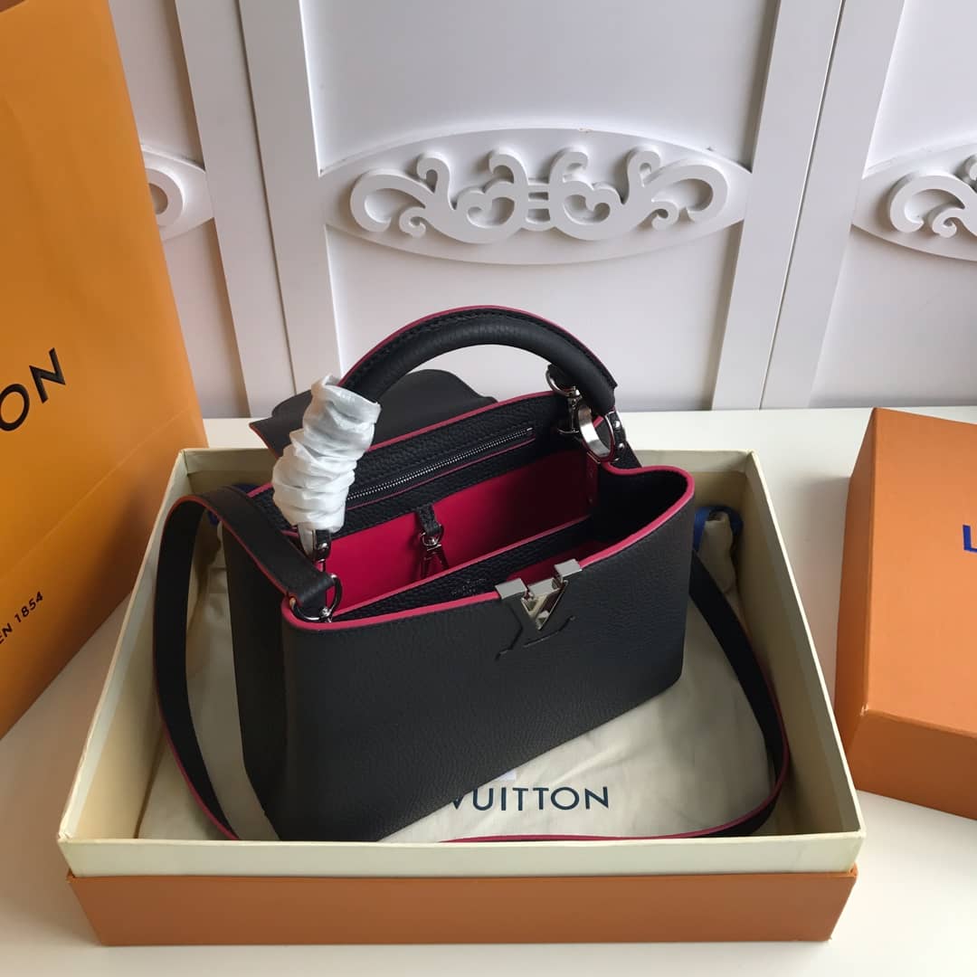 Best Replica Louis Vuitton Capucines Taurillon Leather PM Tote Replica Black M42245 - Colareps
