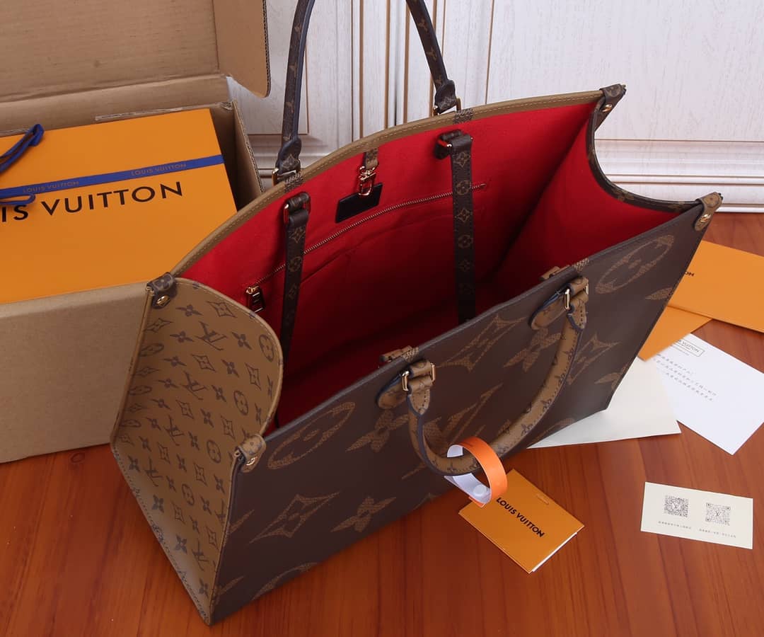 Best Replica Louis Vuitton Reversible Monogram Onthego 2way Brown Coated Replica Tote - Colareps