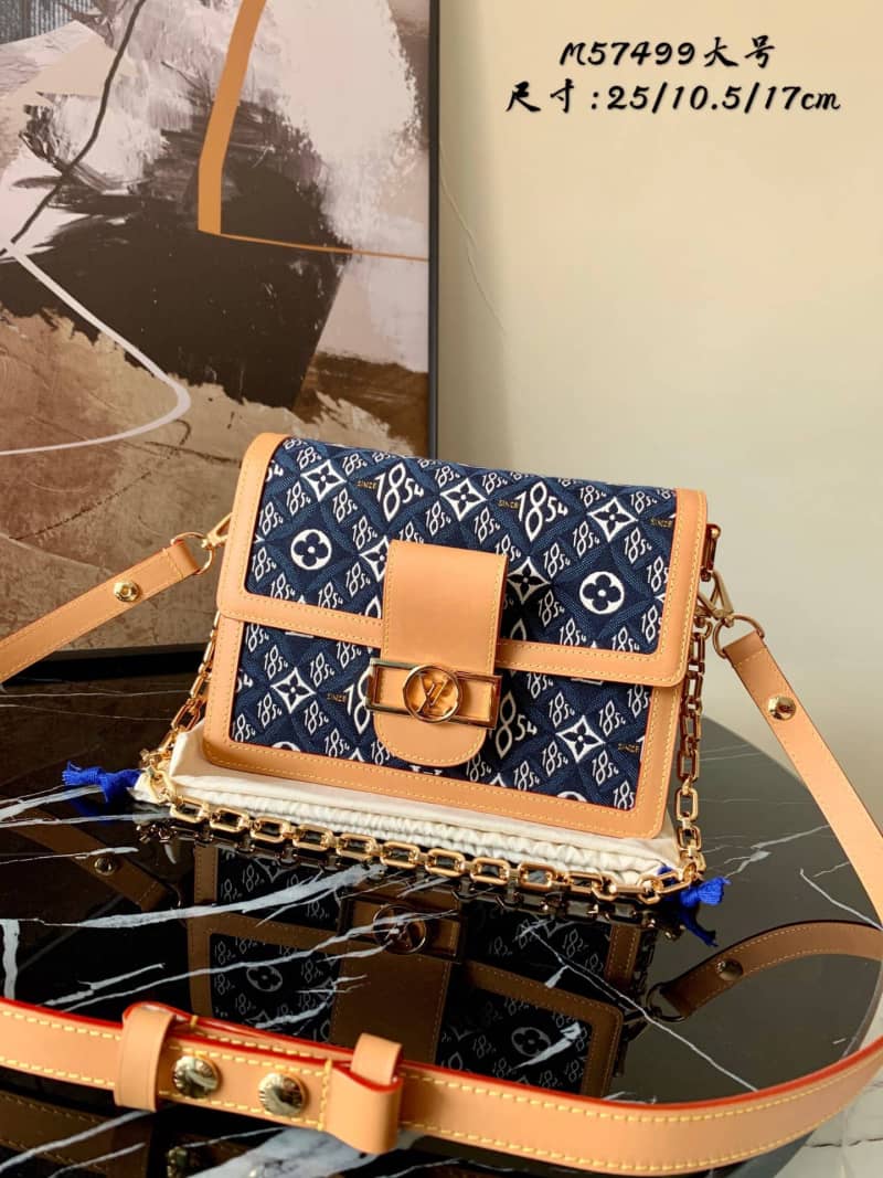 Best Replica Louis Vuitton Since 1854 Jacquard Pattern Dauphine MM Replica Shoulder Bag Blue M57211 - Colareps